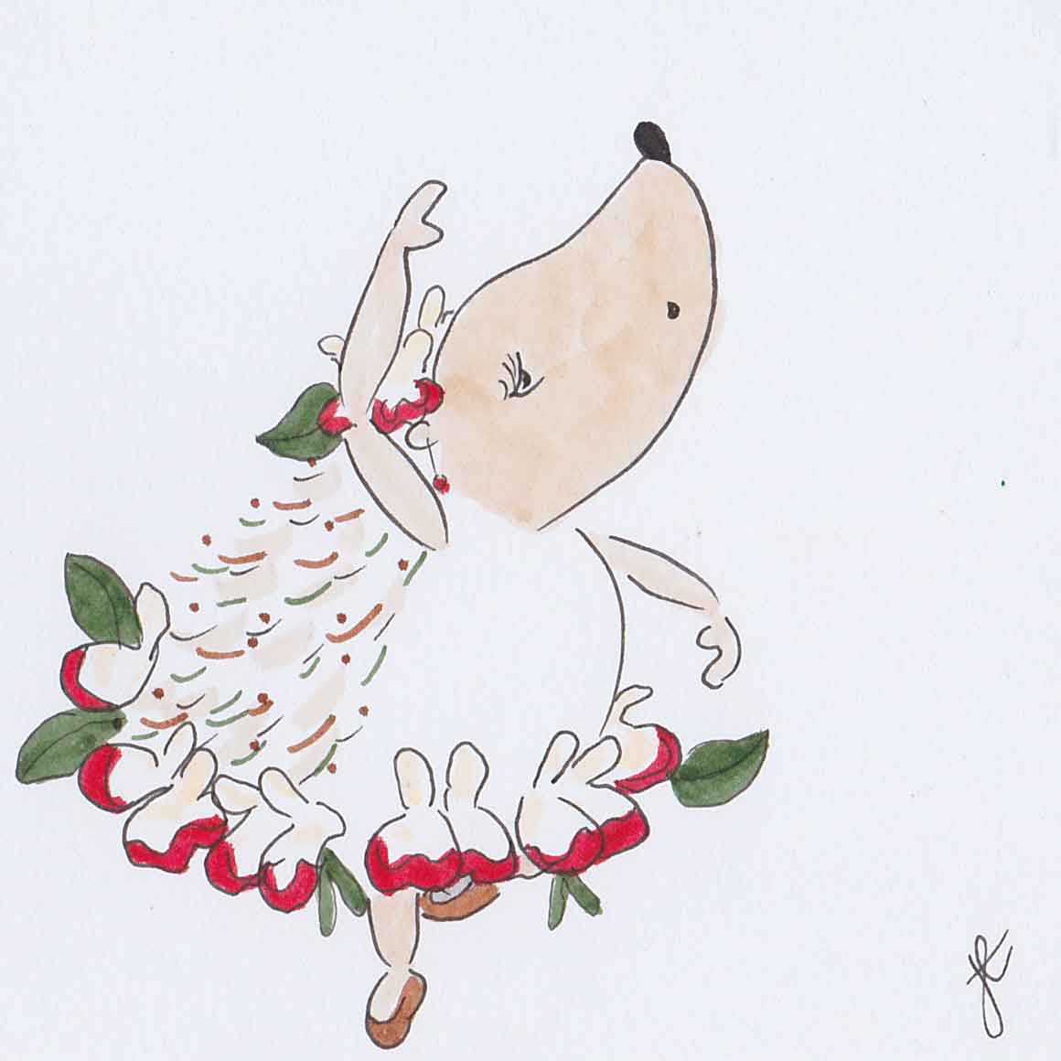 Ballettoons Hedgie drawn in salvia hot lips flower tutu