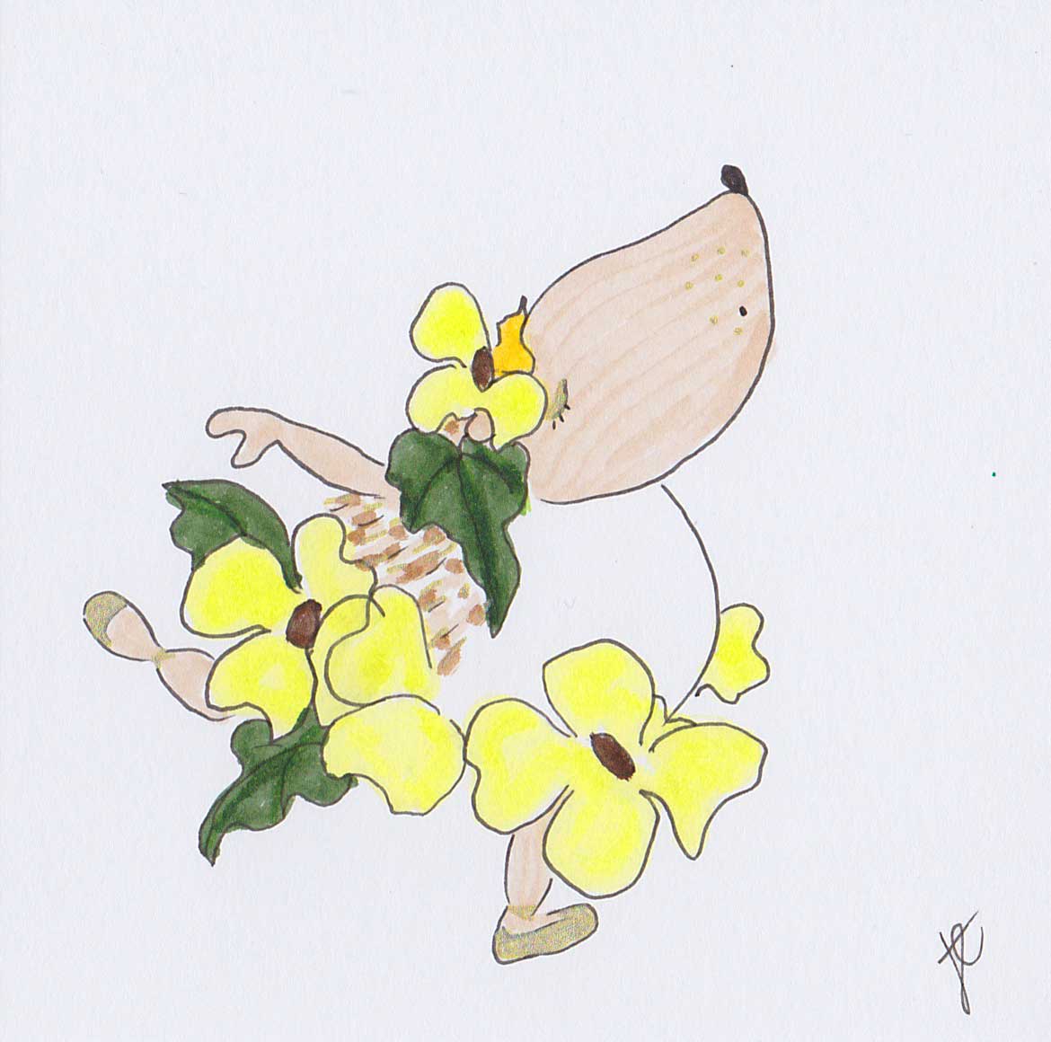 Hedgie illustration in black-eyed susan flower tutu