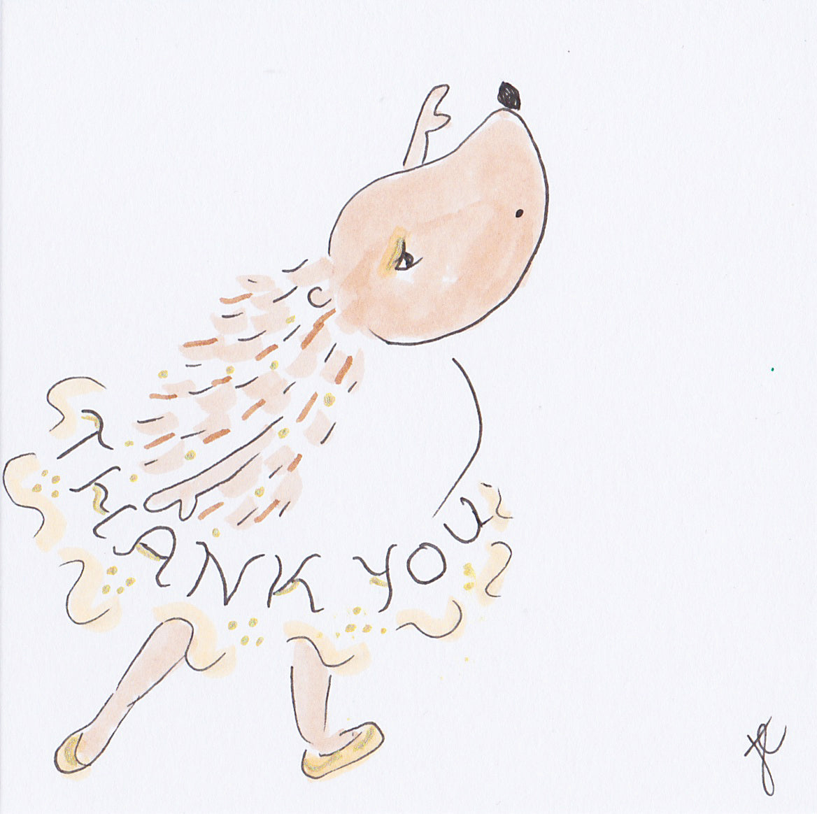 Hedgie Ballettoons illustration with thank you hand-lettered on the tutu