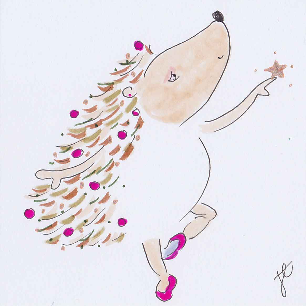 Ballettoons Hedgie Christmas tree with star on her fingertips