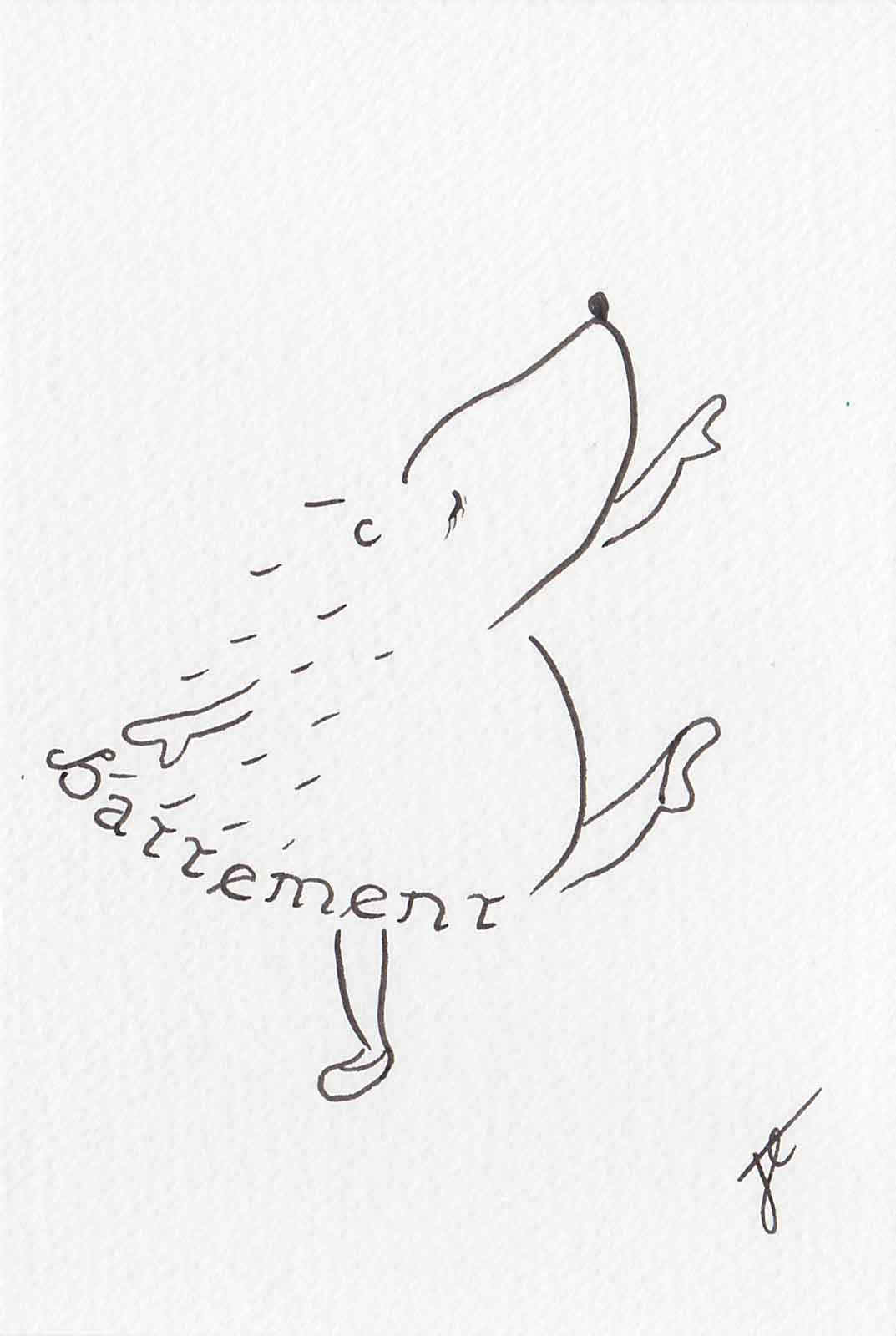 Hedgie ballettoons character in arabesque pose with handlettered battement tutu