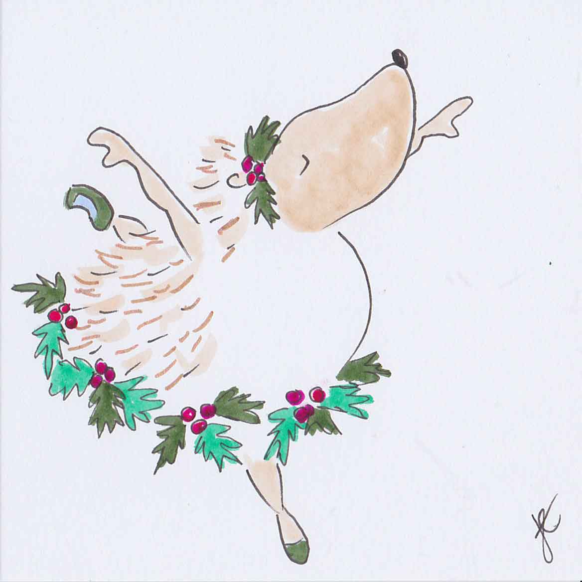 Hedgie festive wreath – illustrated ballerina hedgehog card