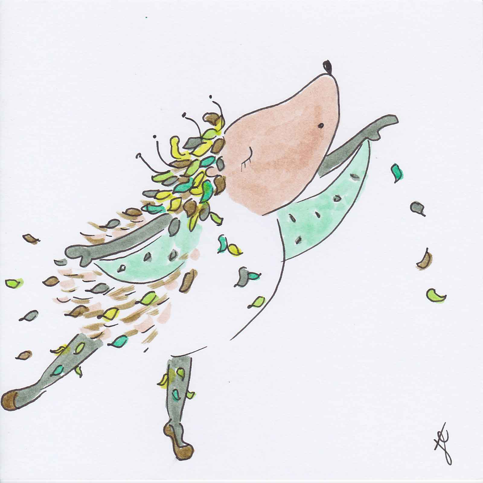 Ballettoons Hedgio illustration of dancing hedgehog poised in arabesque in fairy king costume