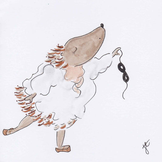 Hedgio Ballettoons illustrated card, arabesque pose and Romeo costume