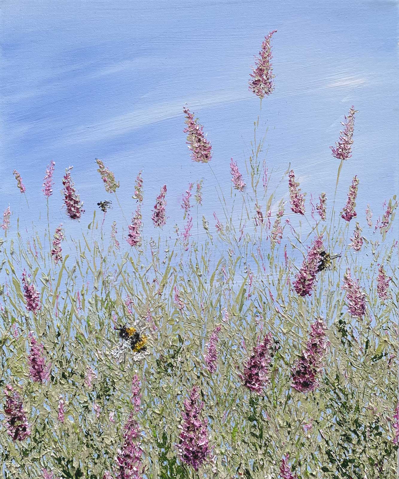 Lavender buzz: textured flower painting