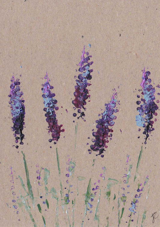 Painted lavender flowers on kraft card