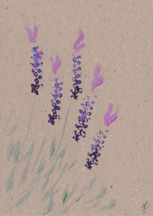 Painted lavender flowers on kraft card