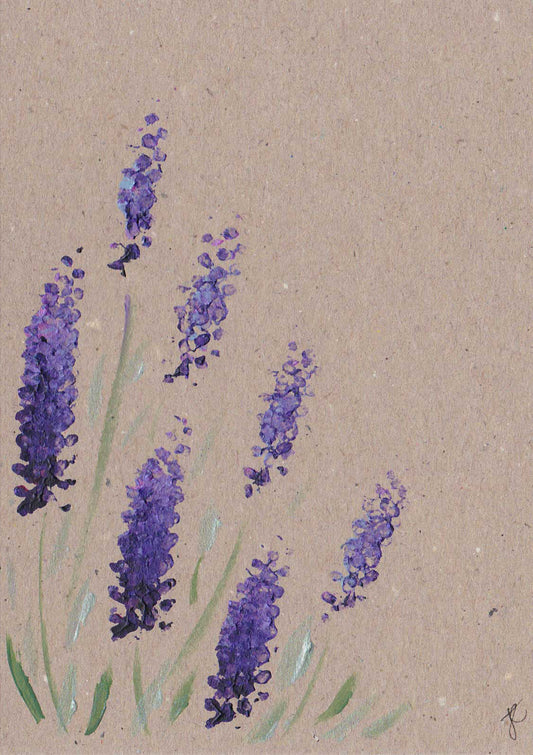 Painted lavender flowers on kraft card