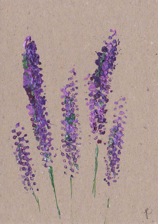 Painted lavender flowers on kraft card