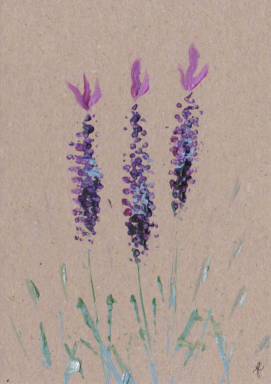 Painted lavender flowers on kraft card