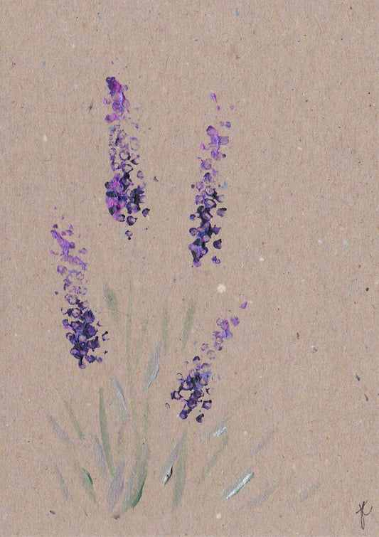 Painted lavender flowers on kraft card