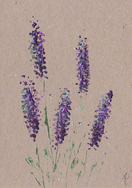 Painted lavender flowers on kraft card