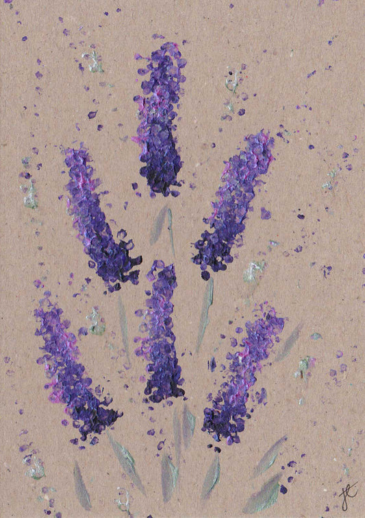 Painted lavender flowers on kraft card