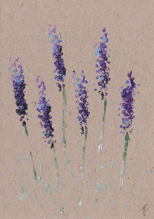 Painted lavender flowers on kraft card