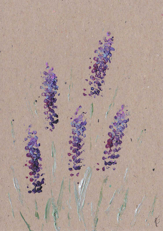 Painted lavender flowers on kraft card