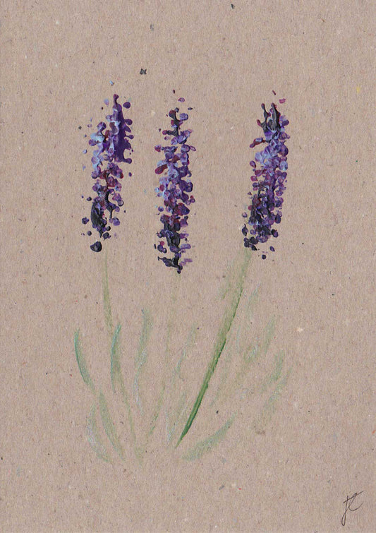 Painted lavender flowers on kraft card