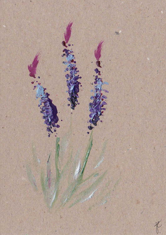 Painted lavender flowers on kraft card