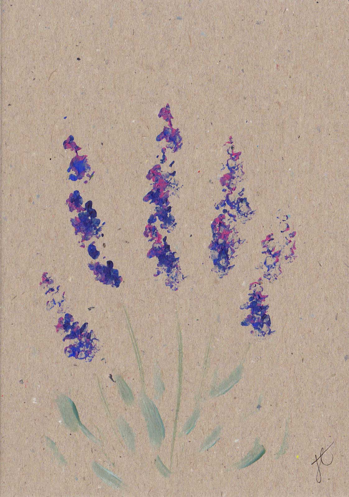 Kraft card decorated with painted lavender flowers