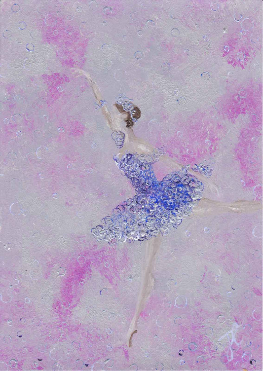 Painting of ballerina poised in arabesq