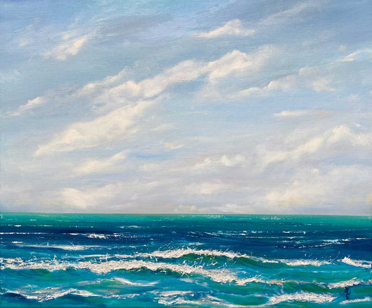 Seascape painting with textured waves