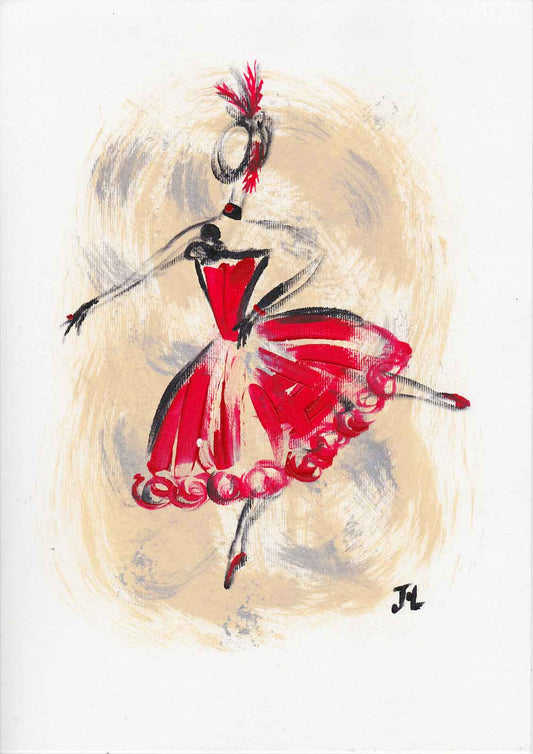 Paint sketch of ballerina in red gown