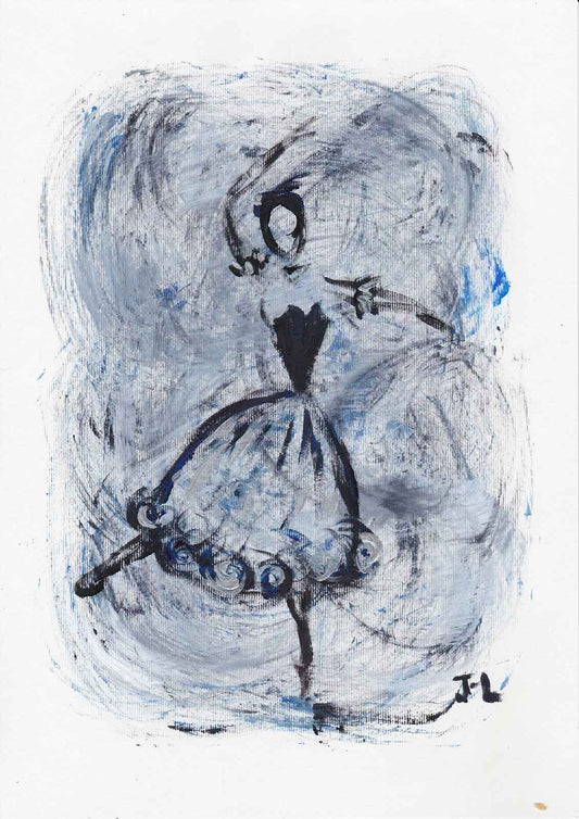 Paint sketch in elegant black and blues of ballerina dancing