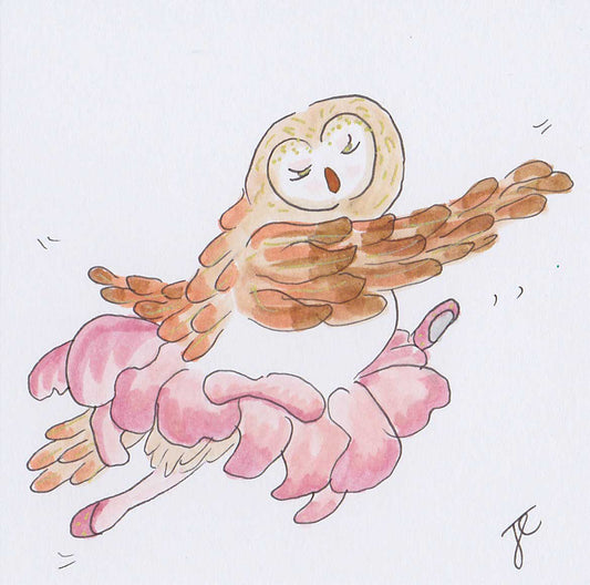 Barbara Barn Owl's tulip tutu: cute owl ballerina illustrated card