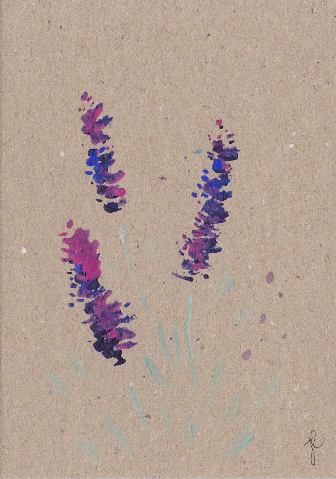Artistic depiction of purple flowers on a textured beige background
