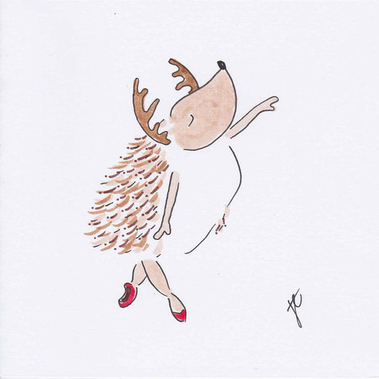 Reindeer Hedgie – hand-drawn festive card with hedgehog ballerina illustration