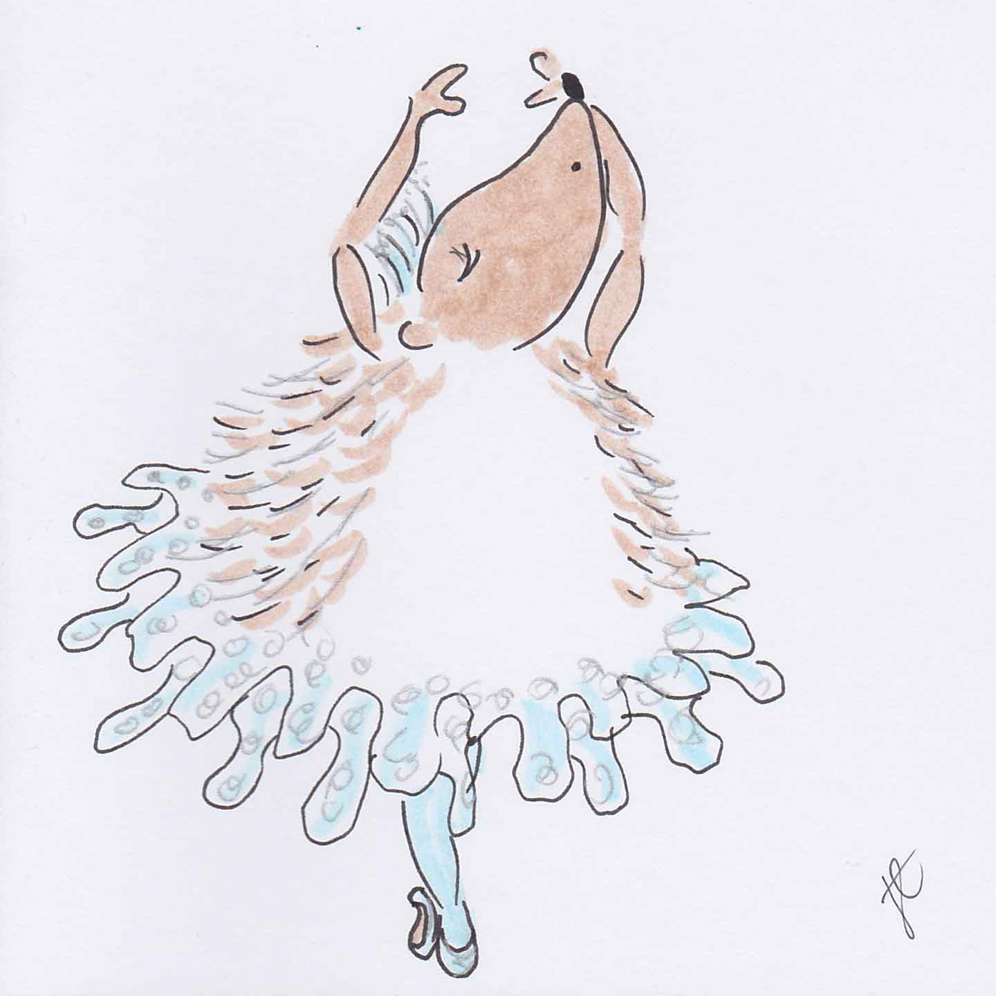 Snowflake ballerina – hand-drawn festive card with Hedgie ballet character