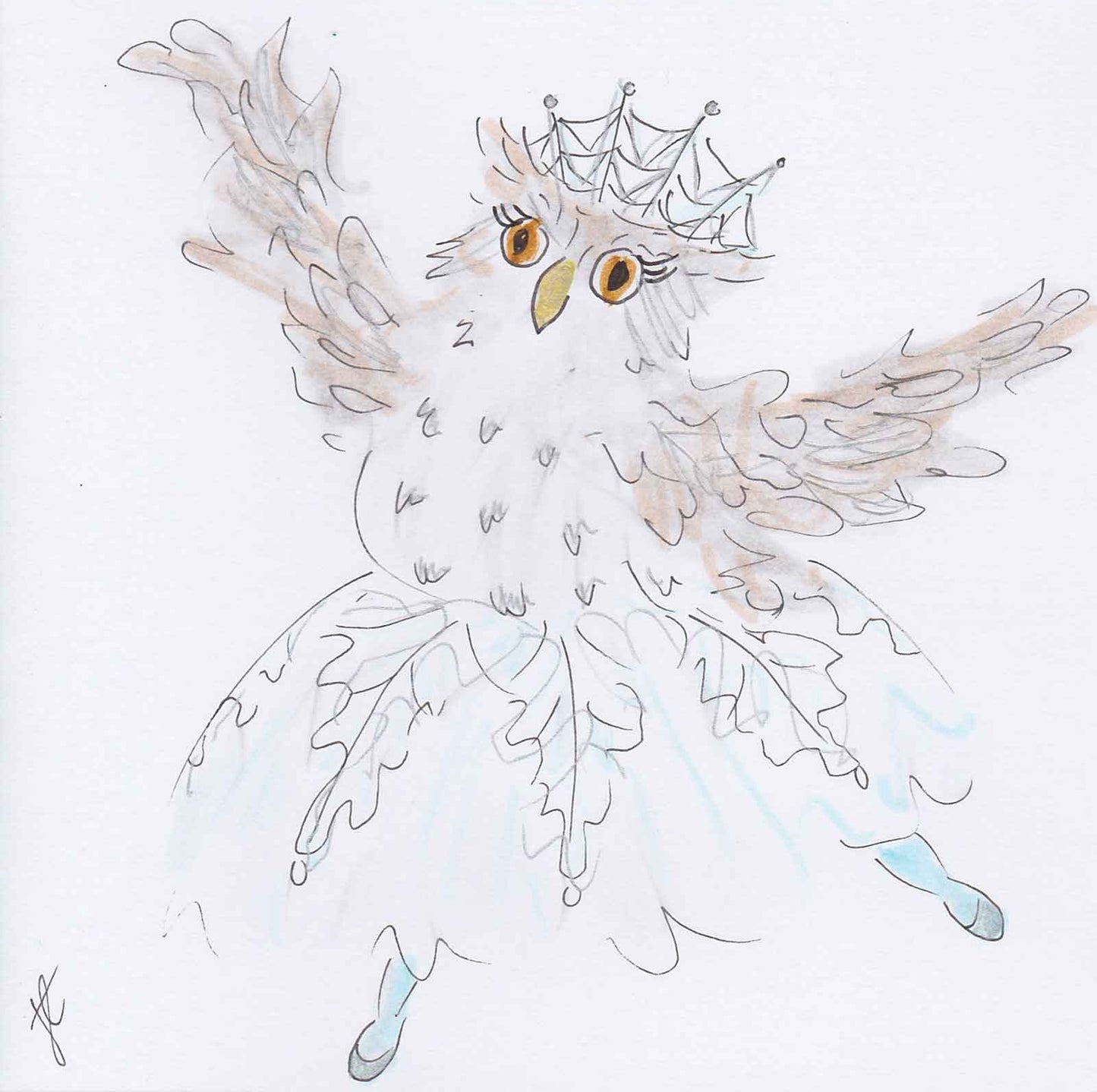 Balletooons owl illustration of dancing owl in snowflake tutu