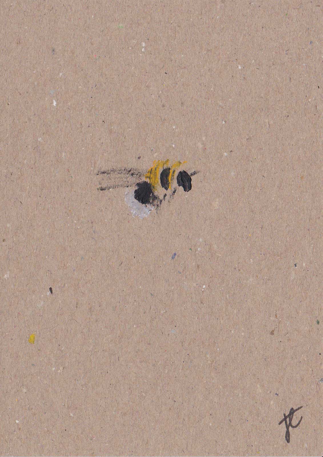 Card with an original, expressive painting of a bee on a textured beige background