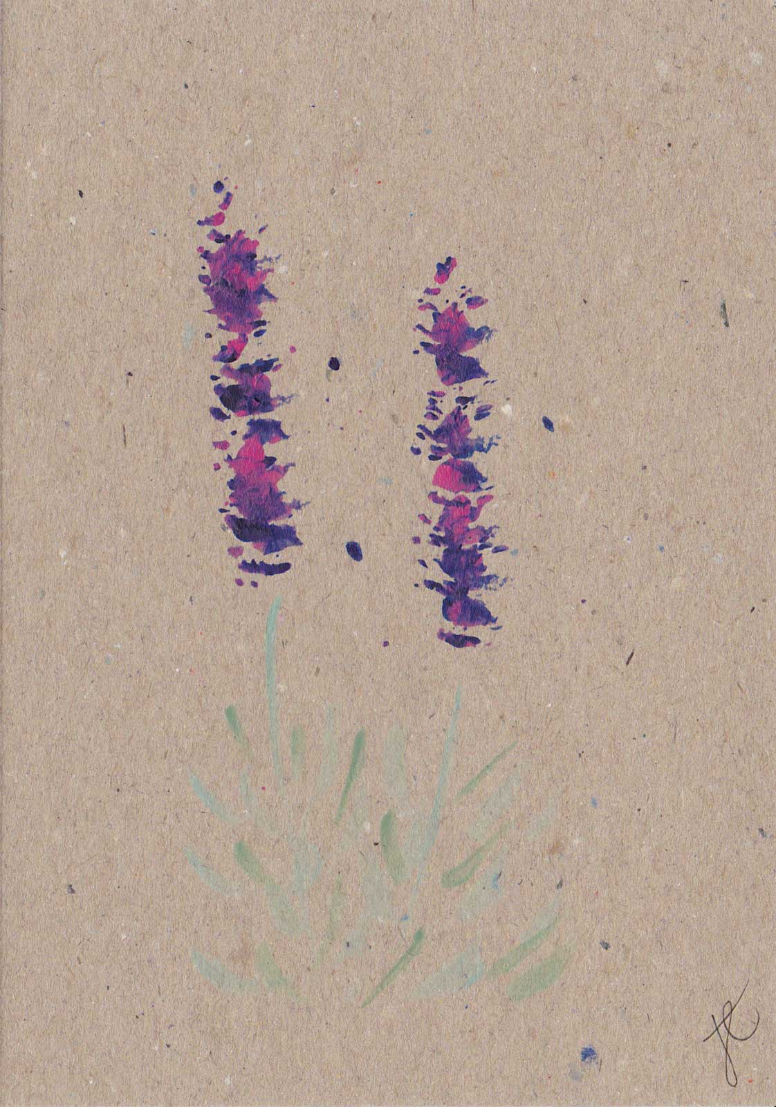 Hand-painted lavender flowers on natural kraft card