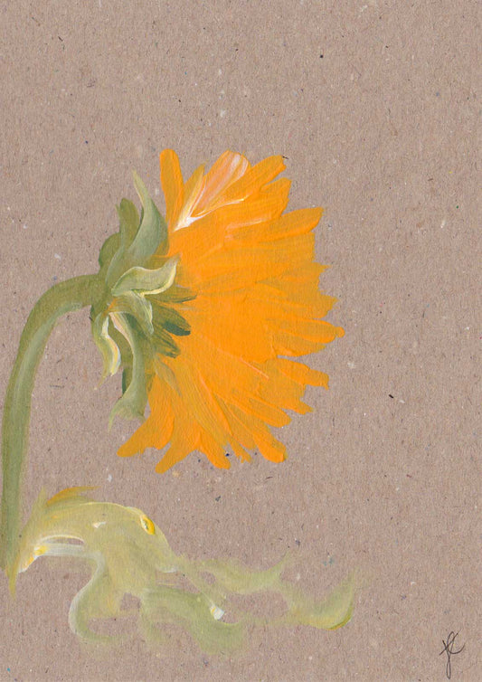 Original hand-painted note card with sunflower shown from the side