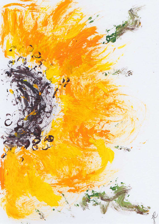 Gestural painted sunflower art card