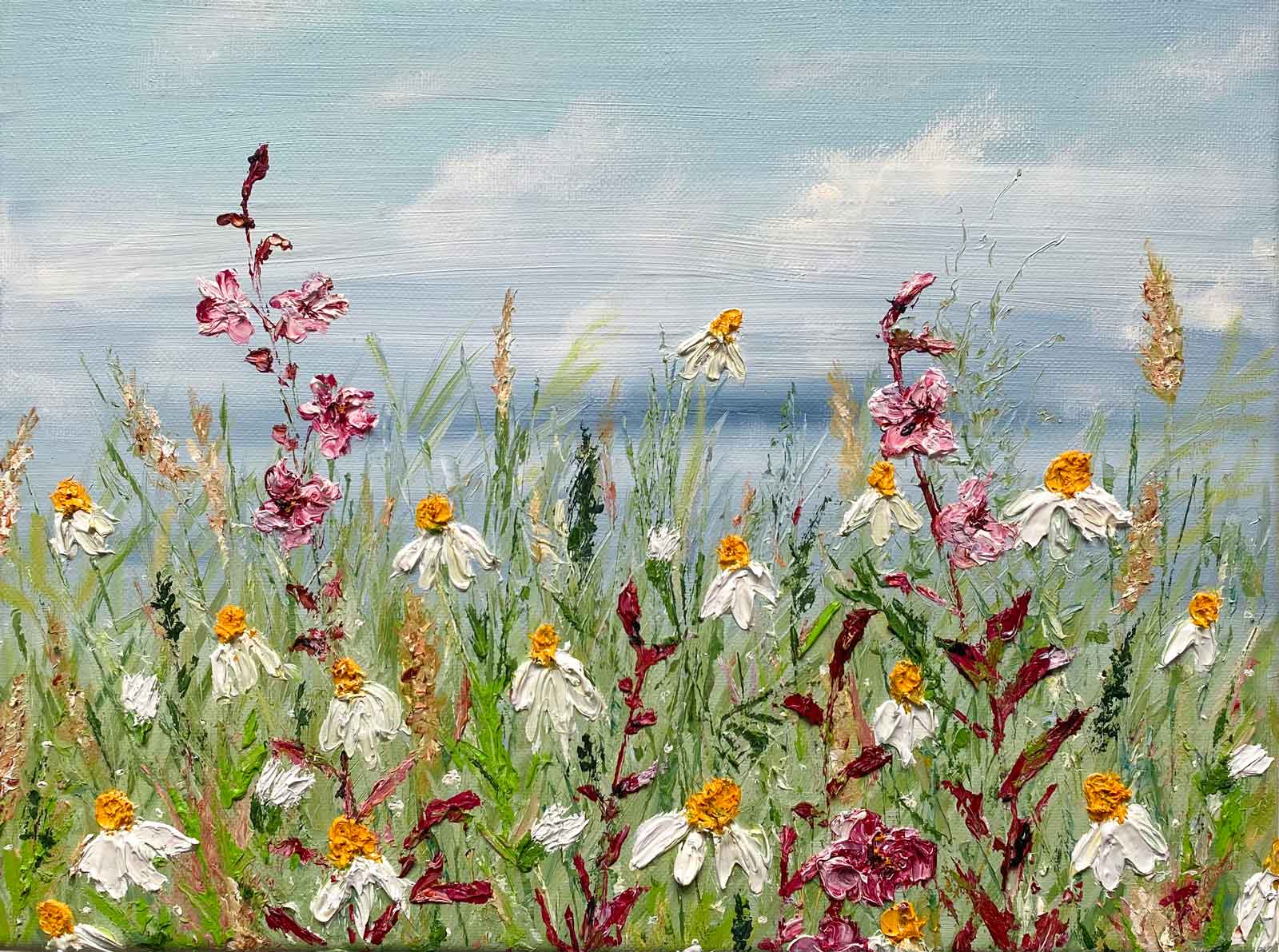Textured painting of flower meadow