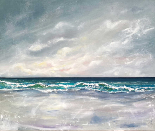 Textured, semi-abstract seascape painting