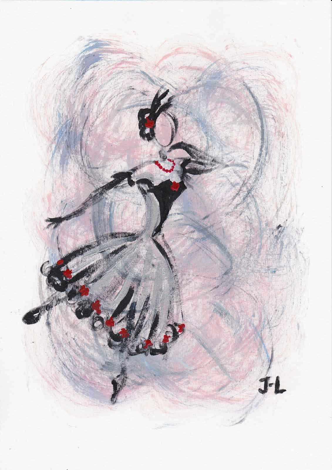 Ballerina paint sketch with dancer in arabesque in fashionable costume
