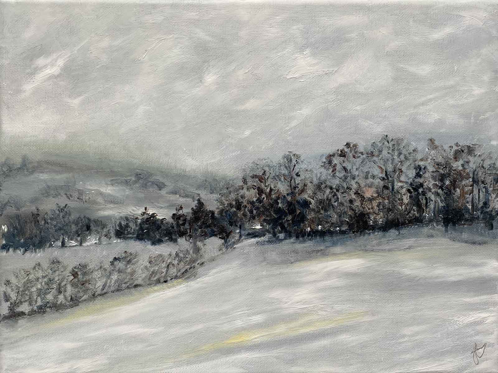 Yorkshire snow scene oil painting