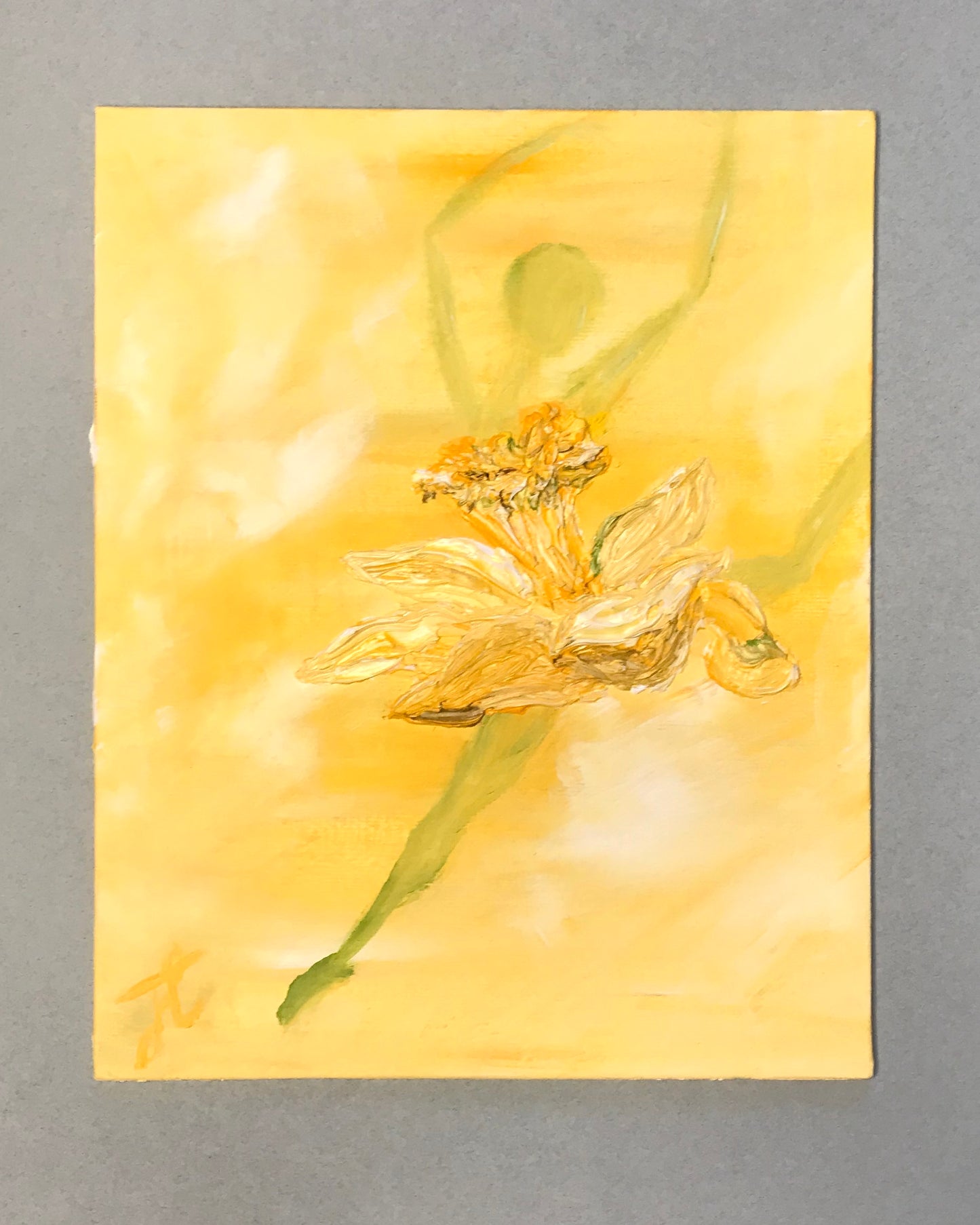 Yellow textured painting of ballerina in daffodil tutu