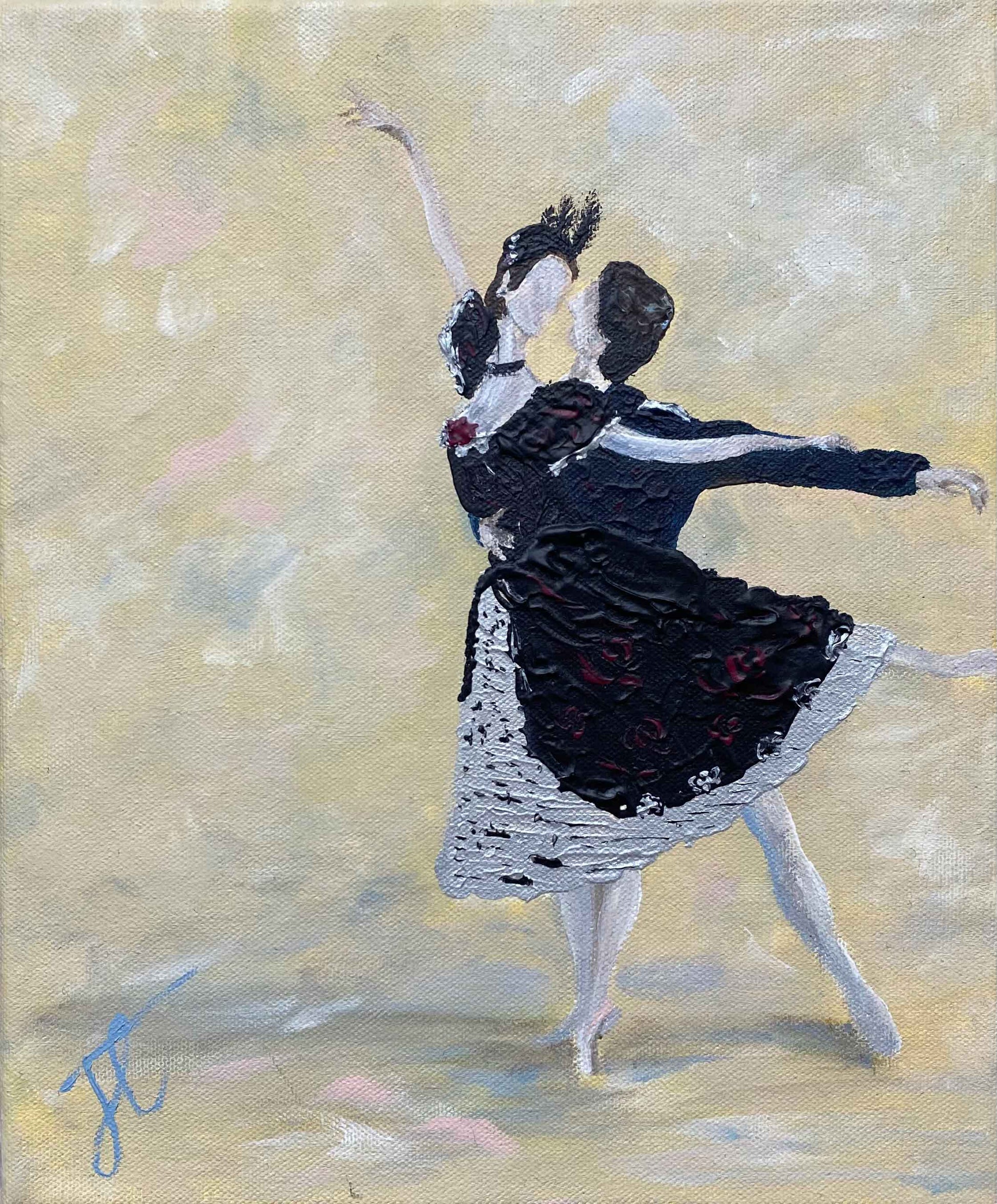 Pas de deux painting with characters in evening dress