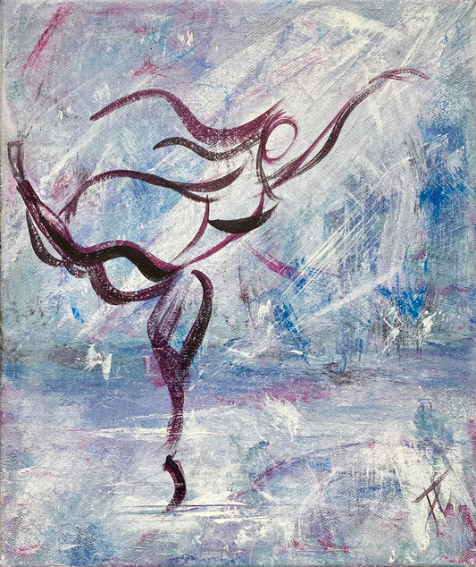 Stylised ballerina painting in blue and purple