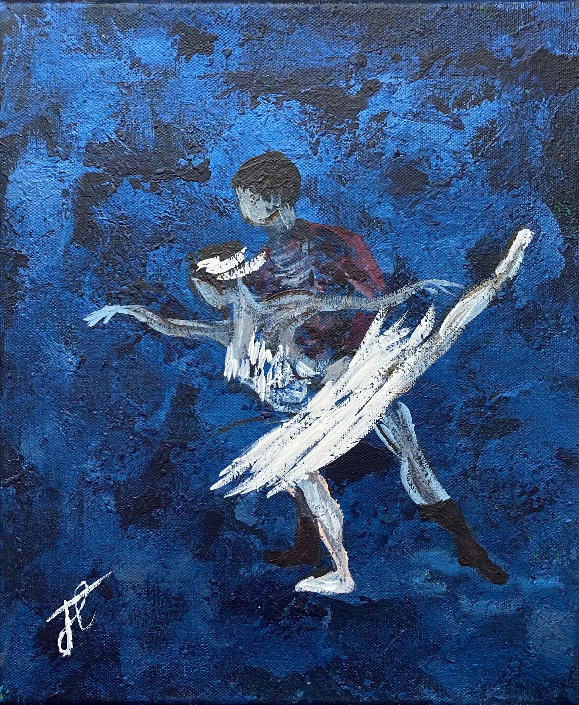 Painting of Odette and Siegfried with blue background