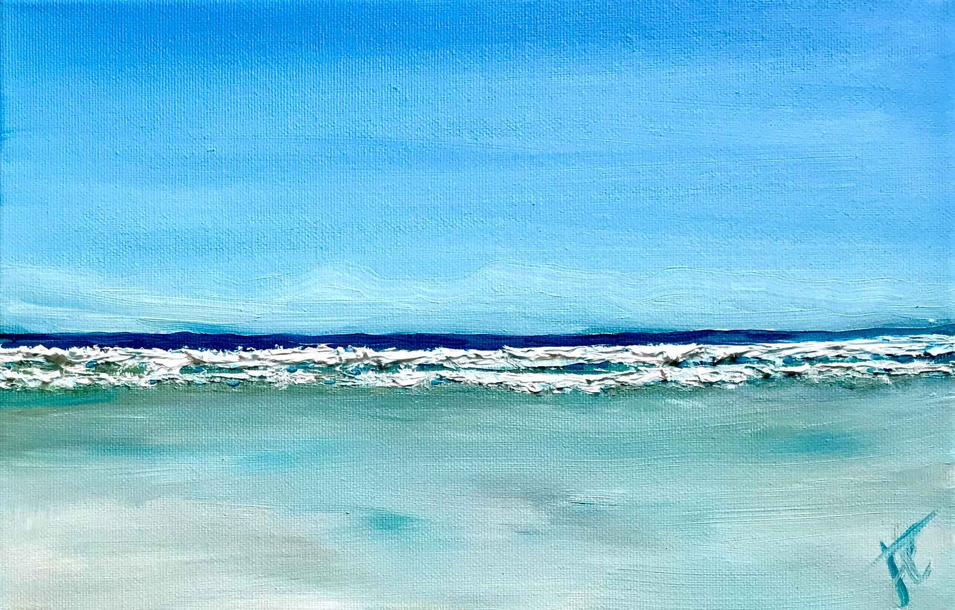 Blue seascape painting with textured waves