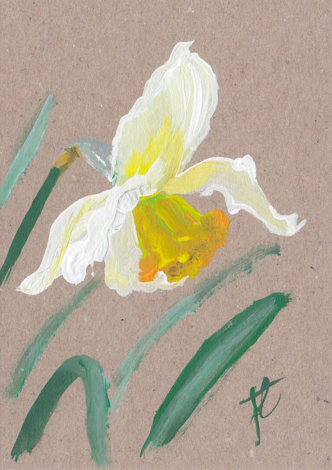 Painted daffodil flower on kraft card
