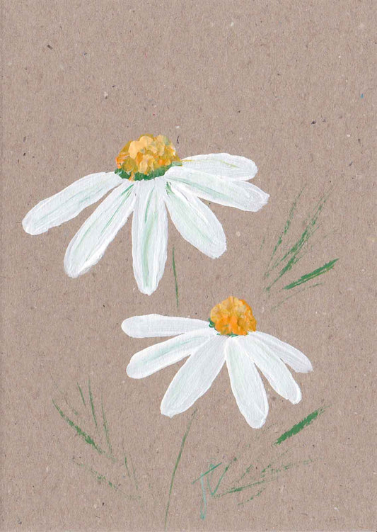 Painted daisies on brown card