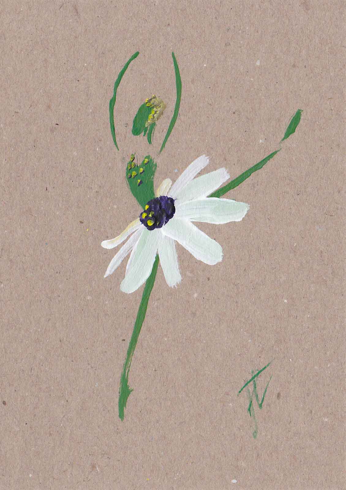 Ballerina in daisy tutu – painted design on brown note card