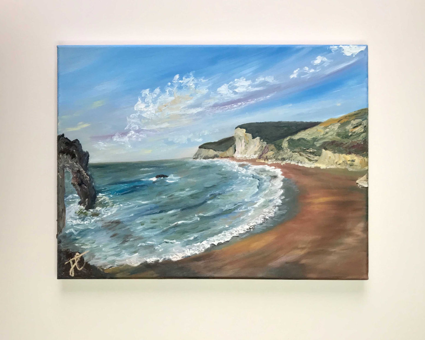 seascape painting of Durdle Door and beach