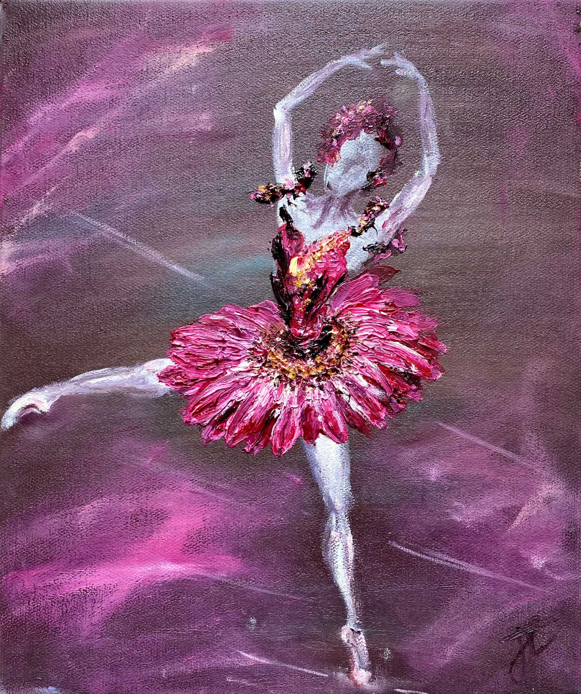 Ballerina in gerbera flower tutu oil painting