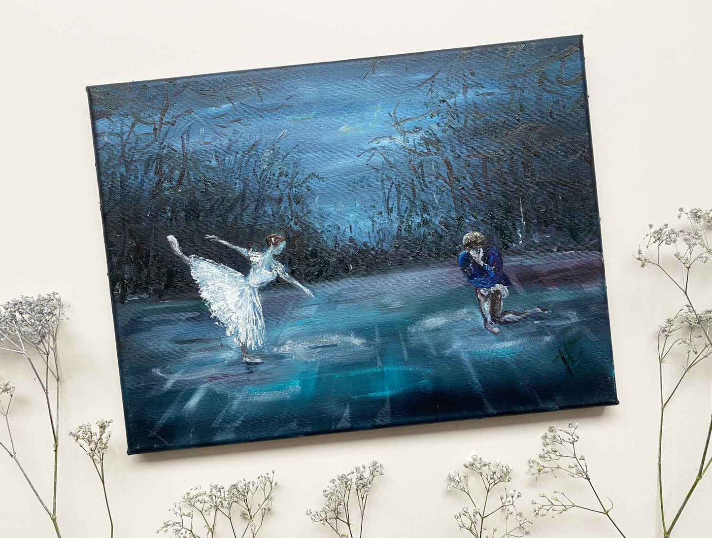 Blue painting of ballet scene inspired by Giselle Act 2